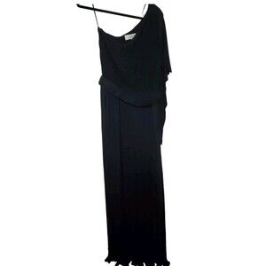 Badgley Mischka One Shoulder Dress Pleated Chiffon Evening Gown Black sz Medium